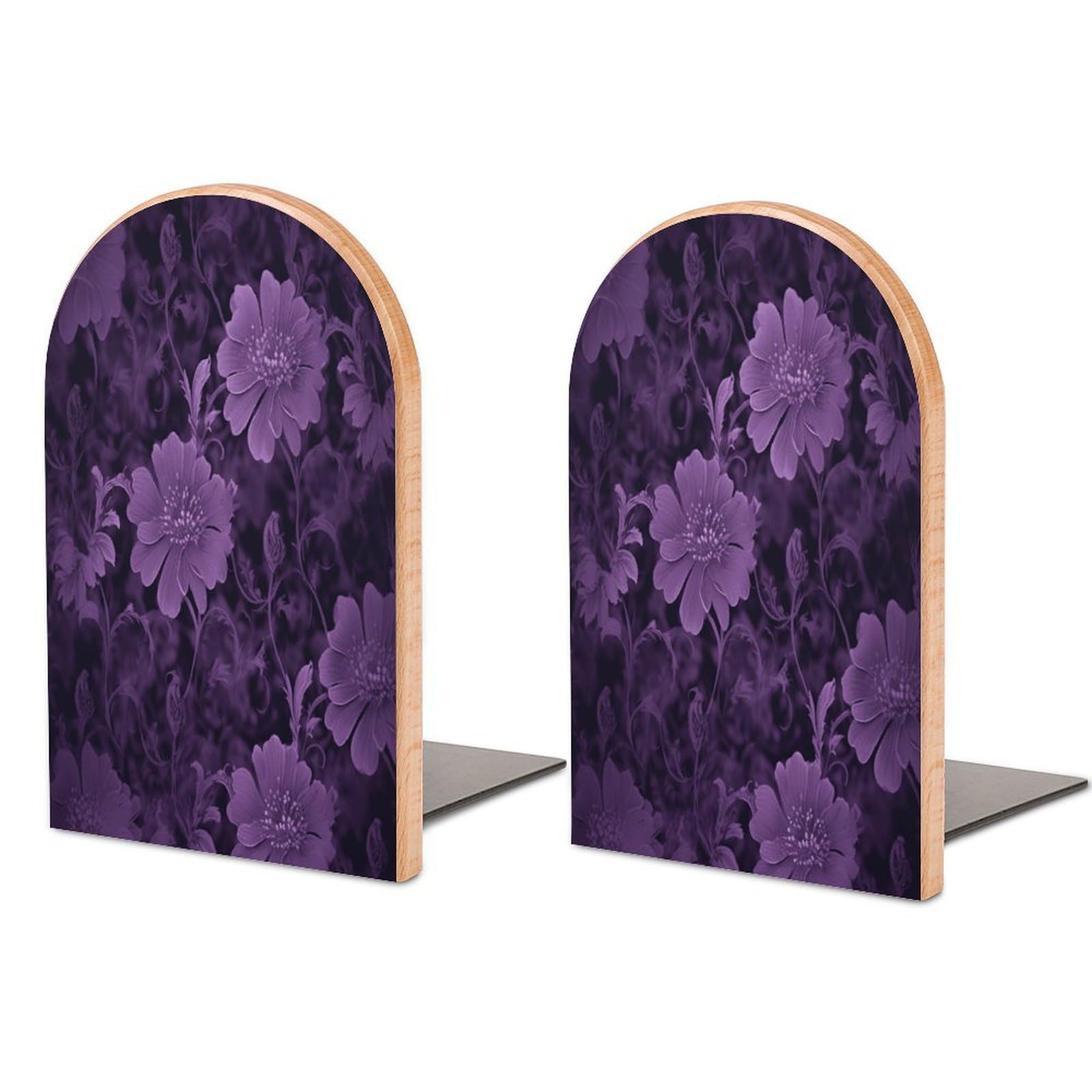 Purple Bookend Wood Book End for Shelves Heavy Duty Non-Slip Wooden Bookend Support Universal Economy Bookends Fancy Modern Decorative Book Accessories 1 Pairs