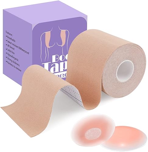 Laneco Cinta adhesiva para levantamiento de senos para copa A-E, cinta deportiva y cinta corporal adecuada para deportes y trabajo, cinta de empuje