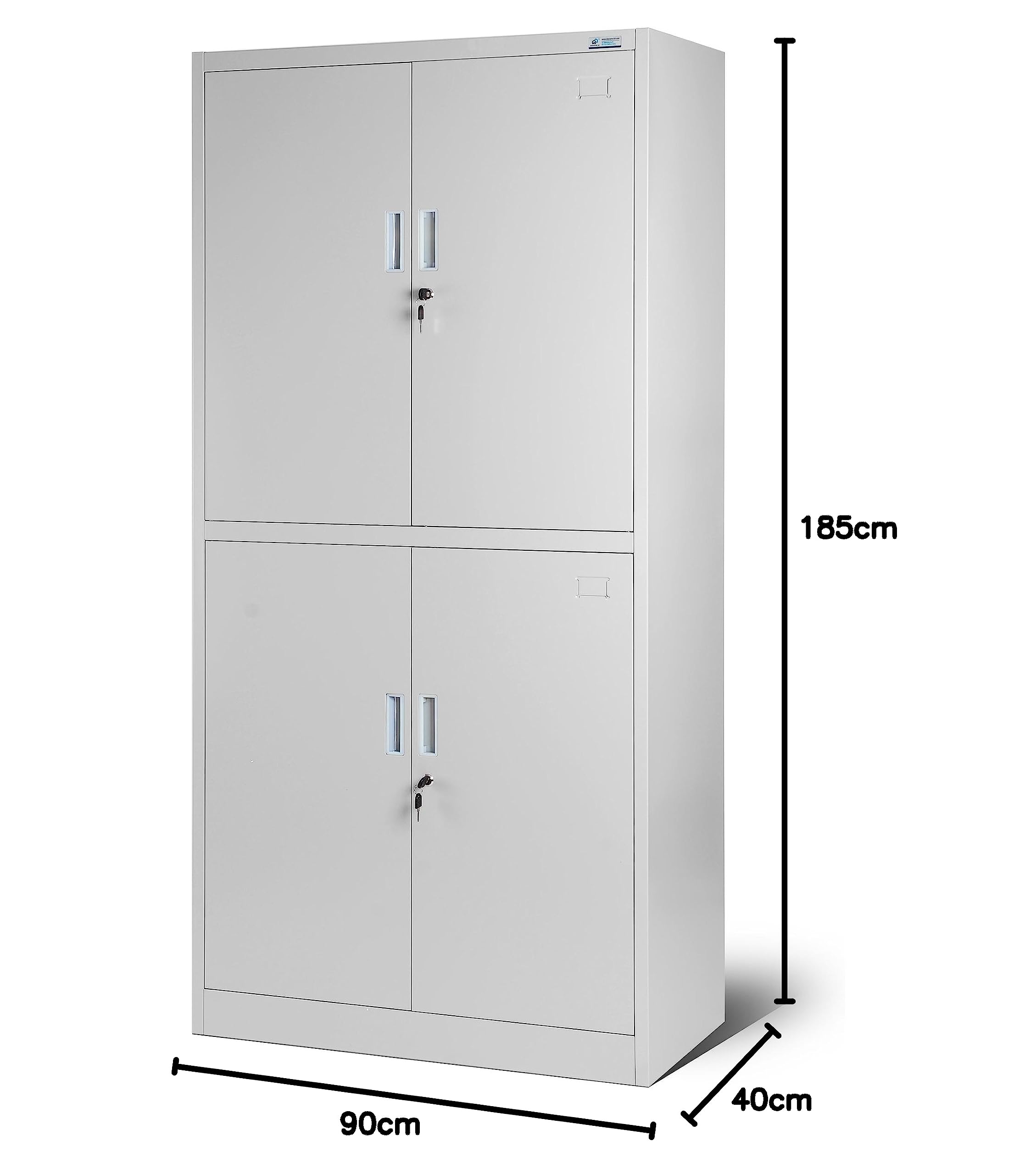Jan Nowak Büroschrank C004 Aktenschrank mit 2 Abteilen abschließbar Mehrzweckschrank Aufbewahrungsschrank Stahlblech Flügeltüren Pulverbeschichtung 185 cm x 90 cm x 40 cm (Grau)