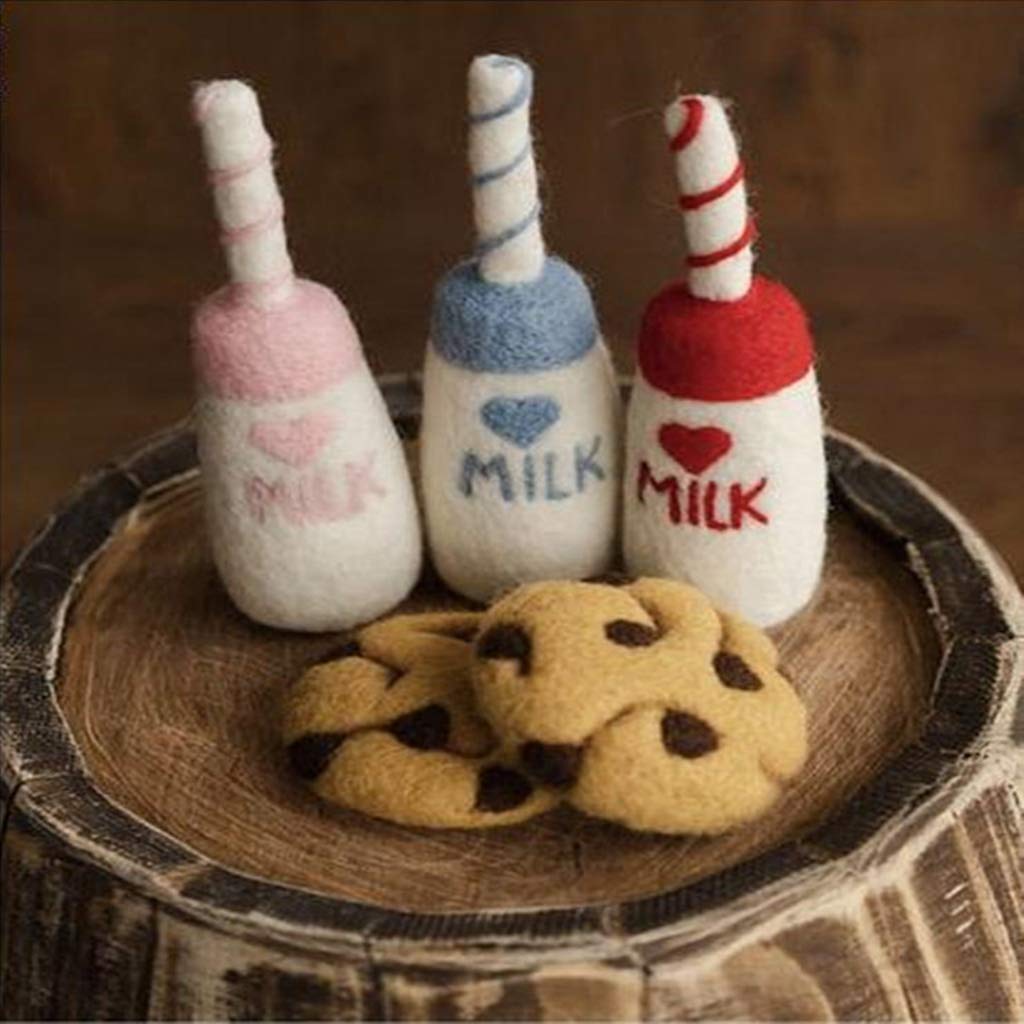 Baby Wool Felt Milk Bottle+Cookies Decorations Photography Props Infant Photo Accessories Home Party Ornaments Wool Felt Milk Bottle+Cookies
