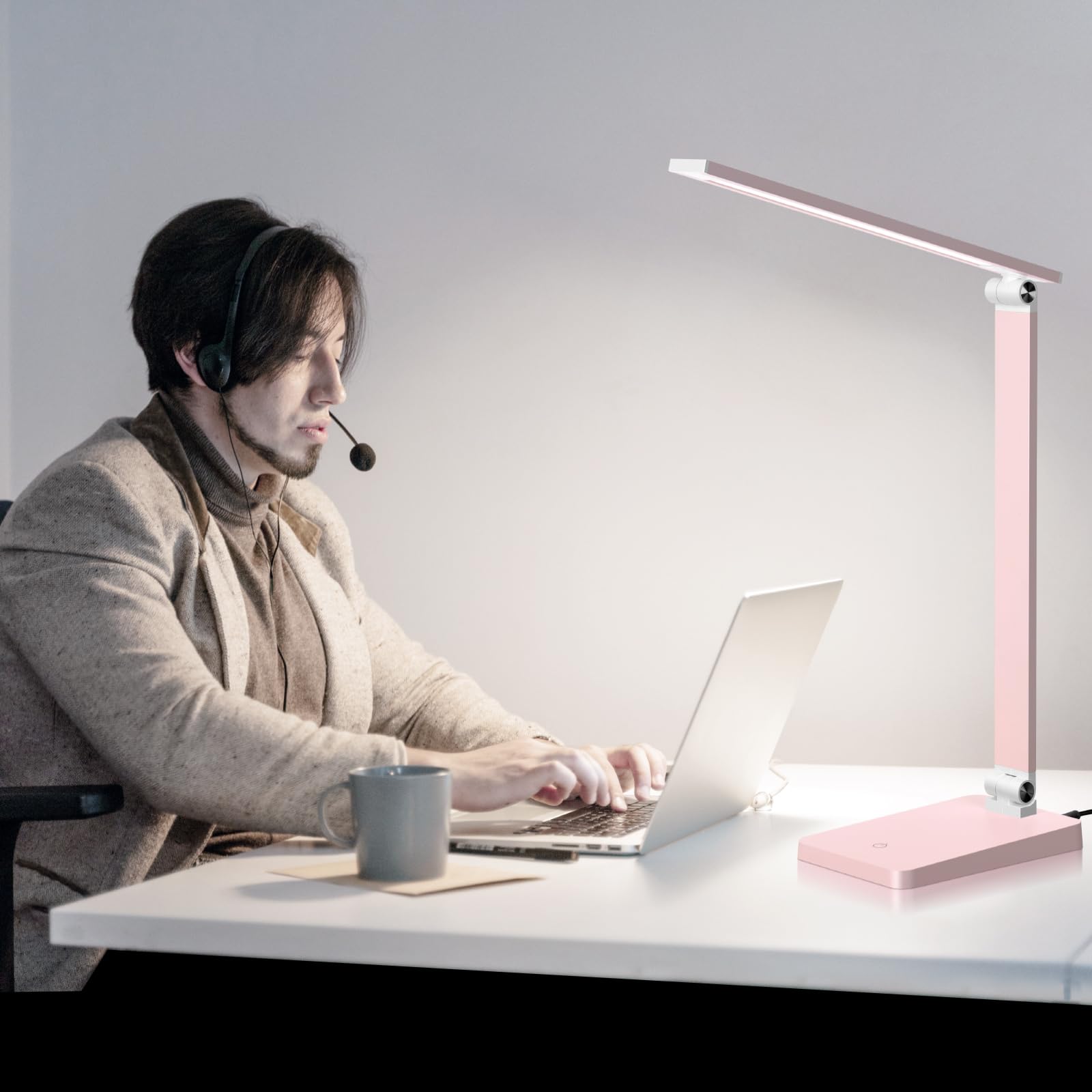 LED-Schreibtischlampe für Heimbüro, 3 Stufen, dimmbar, Lese-Schreibtischlampe mit USB-Ladeanschluss, Schreibtischzubehör, Touch-Steuerung, Tischlampe, augenschonende kleine Arbeitszimmerlampe für