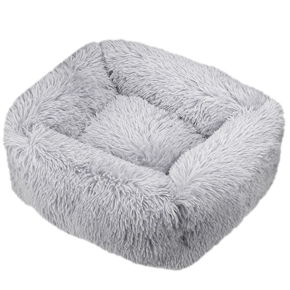 Hiseng Soft Fluffy Dog Bed, Simple Solid Color Self-Warming Cat Bed Washable Square Dog Beds Medium, Plush Anti-Slip Bottom Donut Cat Beds for Indoor Cats (XL 95x75cm,Light Gray)
