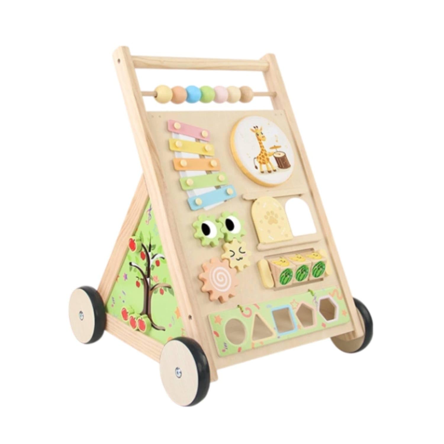 Angled Panel Toddler Push Stroller Triangular Frame Wooden Push Stroller Four-Wheel Light Natural Finish for Toddlers, Young Children, Baby Walker-cx|Walkers|Baby-image-2
