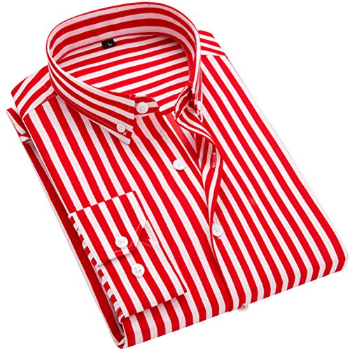 mens red and white striped dress shirt