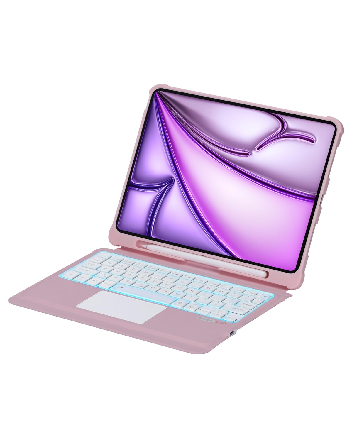 Funda de teclado desmontable para iPad Air de 11 pulgadas M3 2025/M2 2024, teclado con trackpad para Air 7/6/5/4 Gen, para iPad Pro de 11 pulgadas 4/3/2/1, retroiluminación de 7 colores, rosa