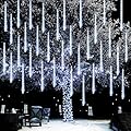 Dazzle Bright Christmas Lights Outdoor, 288LED Meteor Shower Rain Lights 12 Inch 8 Tubes, Waterproof Plug in Falling Icicle Lights Christmas Decorations for Xmas Tree Yard House Decor (White)
