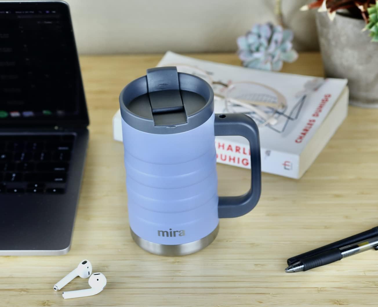 MIRA 14 oz Insulated Coffee Mug with Handle - Stainless Steel Thermo with Secure Lid - Hot & Cold Cup - Admiral Blue - Image 5