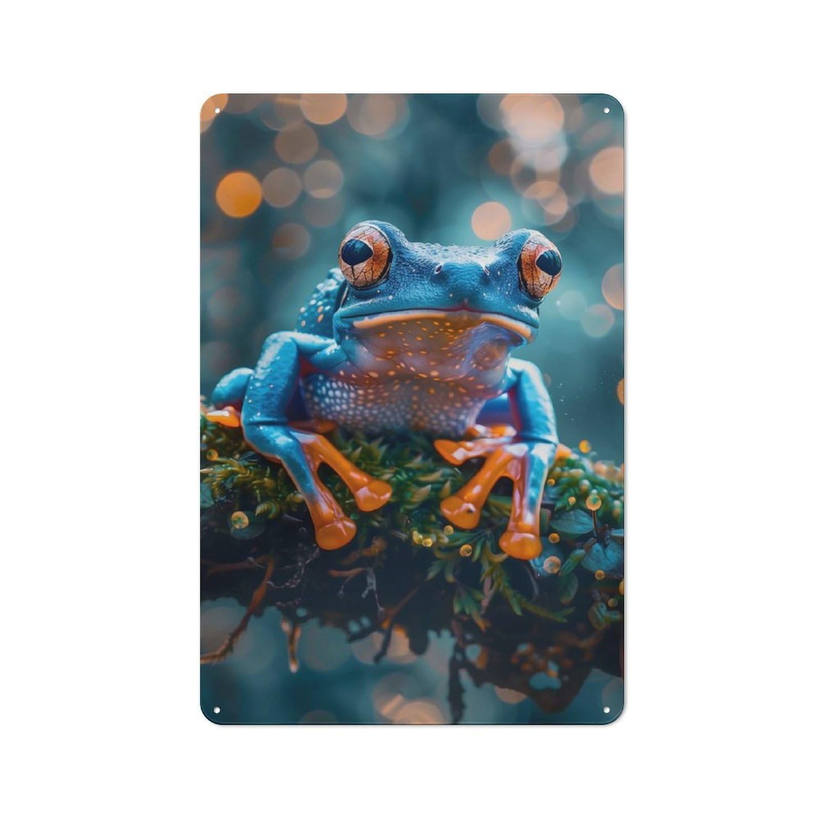 Junmoney Blue And Orange Tree Frog Portrait Vintage Tin Sign 30X20cm With For Workshop Wall, For Makers And Diy Enthusiasts, For Retro Home Interiors