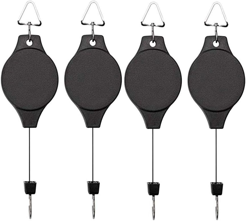 - 4 Pack Plant Hook Pulley, Retractable Plant Hanger Easy Reach Hanging Flower Basket for Garden Baskets Pots and Birds Feeder Hang High up and Pull Down to Water Or Feed