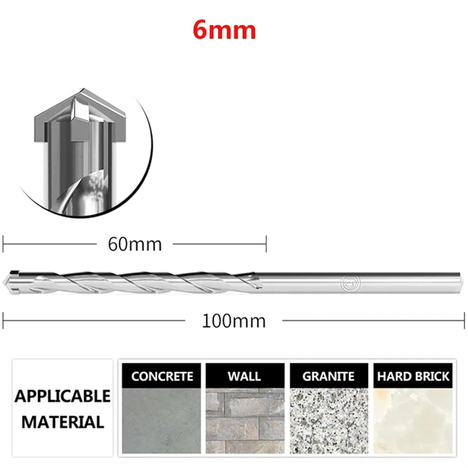 Alloy Impact Drill Bit Straight Handle Construction Drill Bit Hand Electric Drill Multifunctional Concrete Wall Cement Drill Bit 1Pcs(6mm)