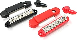12 Terminal Power Distribution Block Bus Bar with Covers and Lock Washer Made in The USA - 180 Amps Rating Marine Bus Bar, Automotive, and Solar Wiring – Battery Terminal Distribution Block (Set of 2)