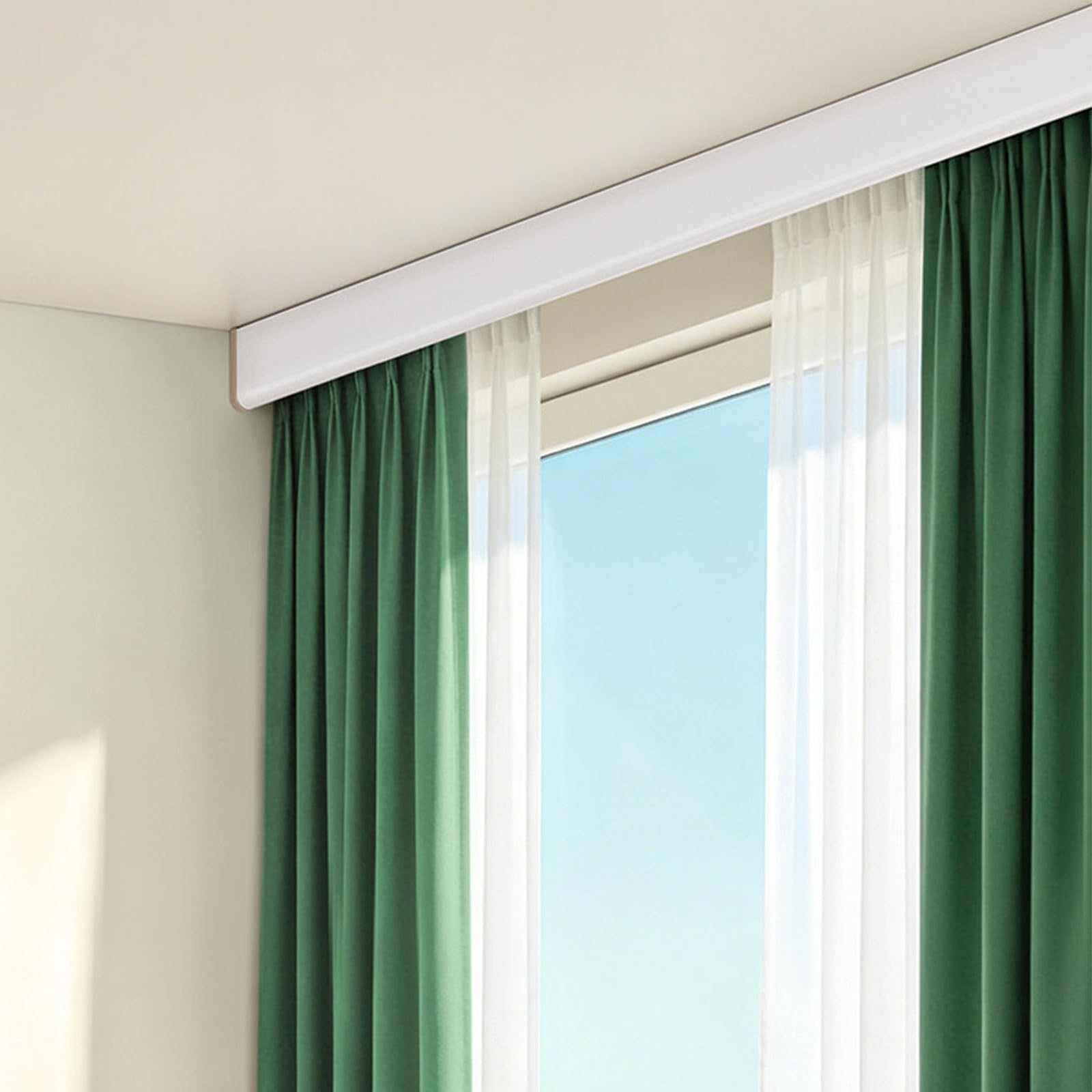 Rail à rideau en aluminium avec Occultant Corniche Barre de Tringle à Rideaux Résistant,Facile À Installer for salon,chambre,hôpital Séparation de pièces,pour Plafond ou Mur(Double Top,1.3M/4.3FT)