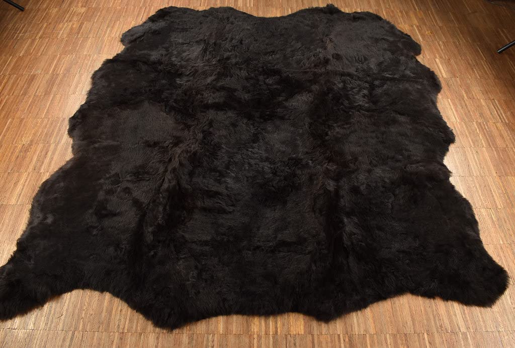 generisch ÖKO Island LAMMFELL Teppich SCHWARZ Natur KURZWOLLIG CA. 160 x 180 cm Fell Teppich KURZWOLLIG AUS 6 Island LAMMFELLEN