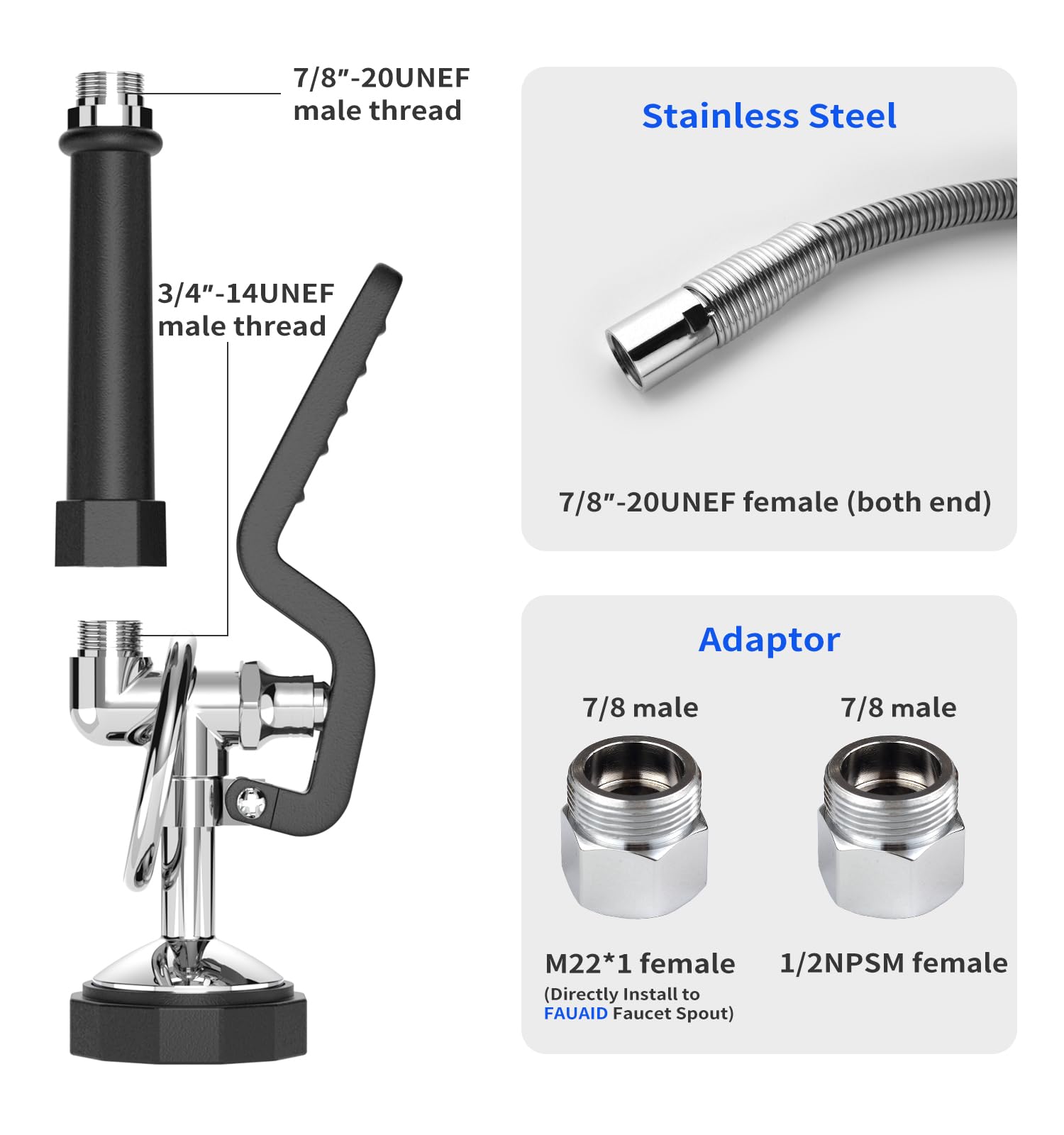 Pulverizador comercial para fregadero con manguera de acero inoxidable de 45 pulgadas, pulverizador de preenjuague de 1.42 GPM, spray de platos de alta presión para uso en restaurantes