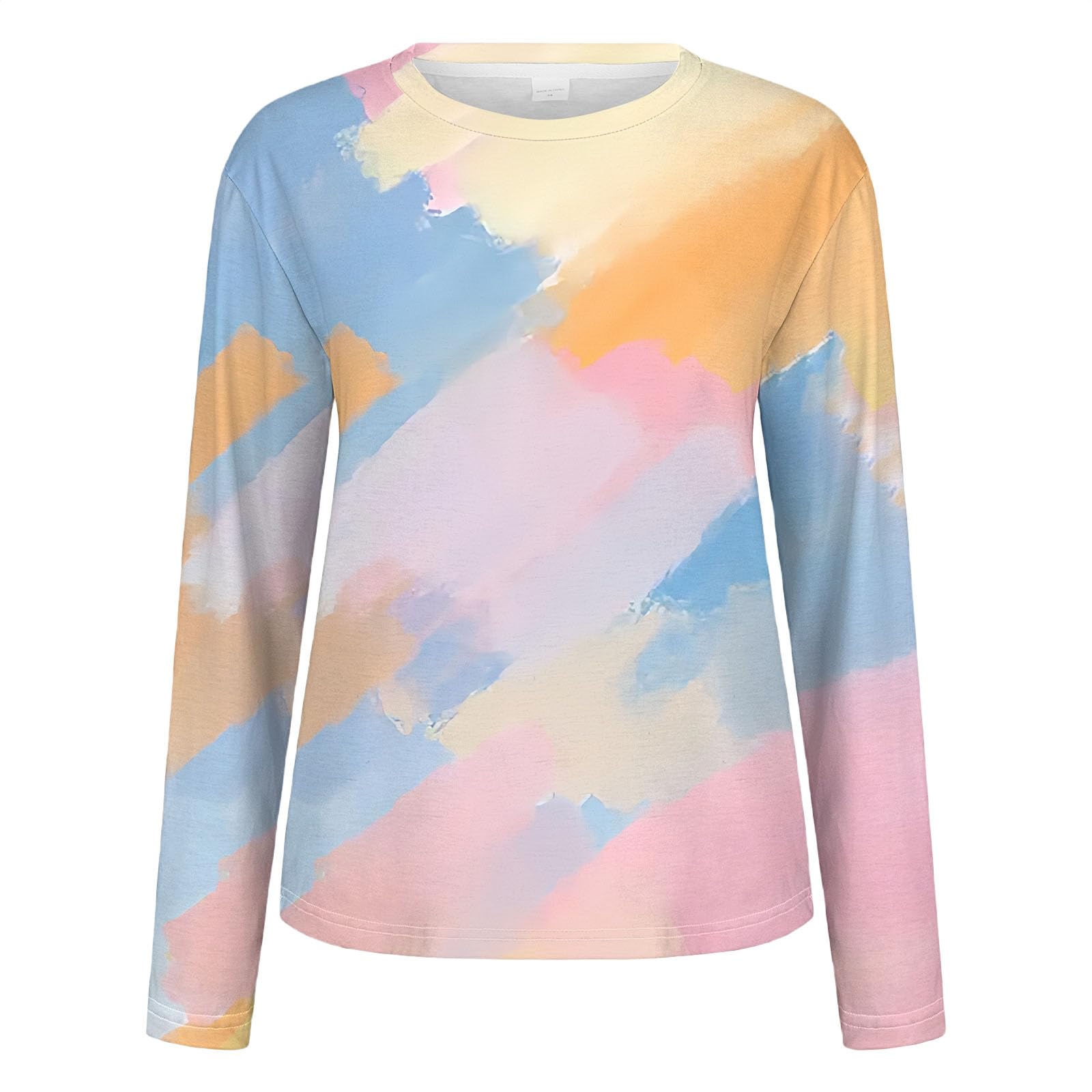 Pigiama lungo da donna, in cotone, 2 pezzi, con motivo colorato