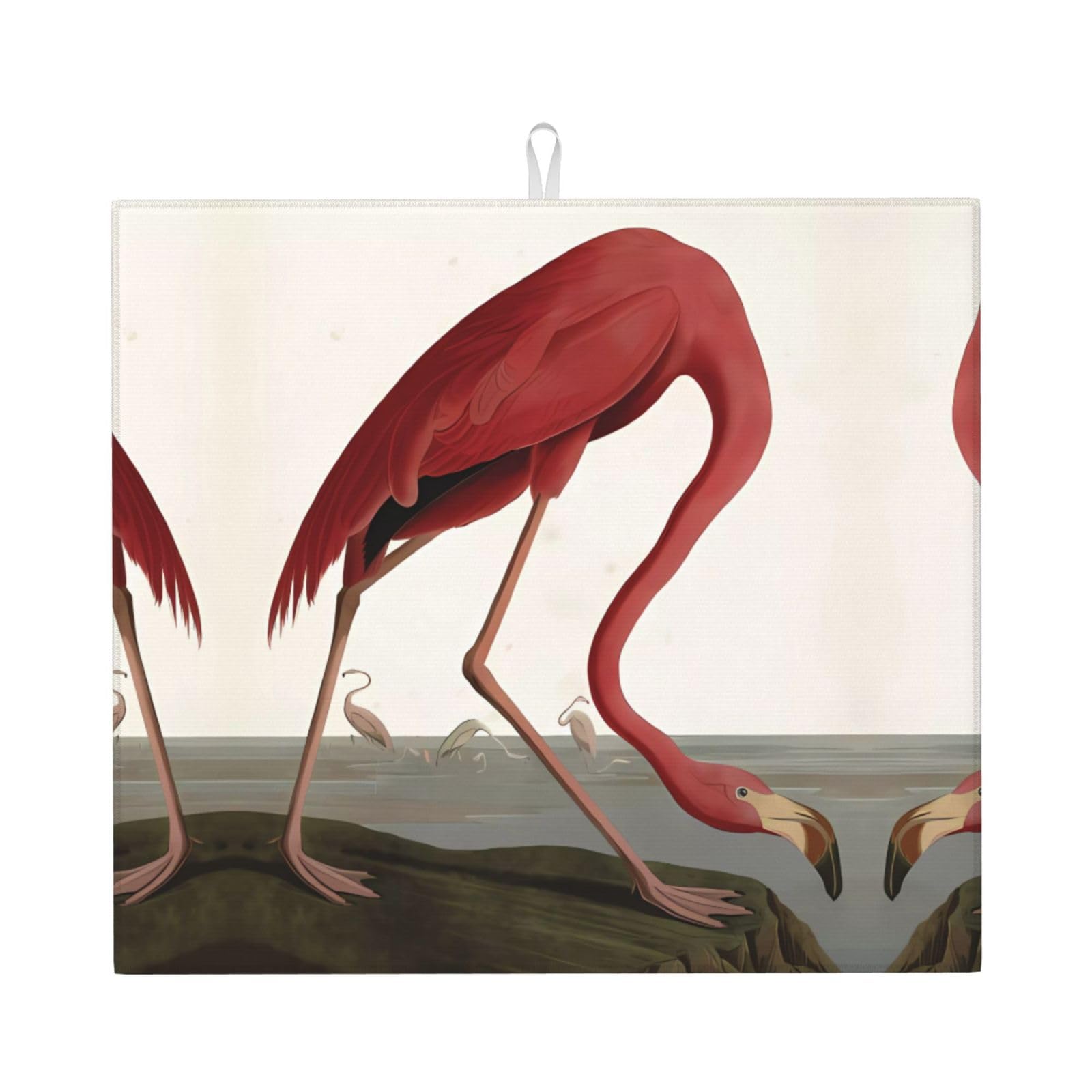 WHJSHOP American Flamingo Prints Kitchen Drying Mat – Absorbent Dish Throw for Countertops, Quick-Dry Non-Slip Layer with Colorful Prints, Ideal Housewarming Gift