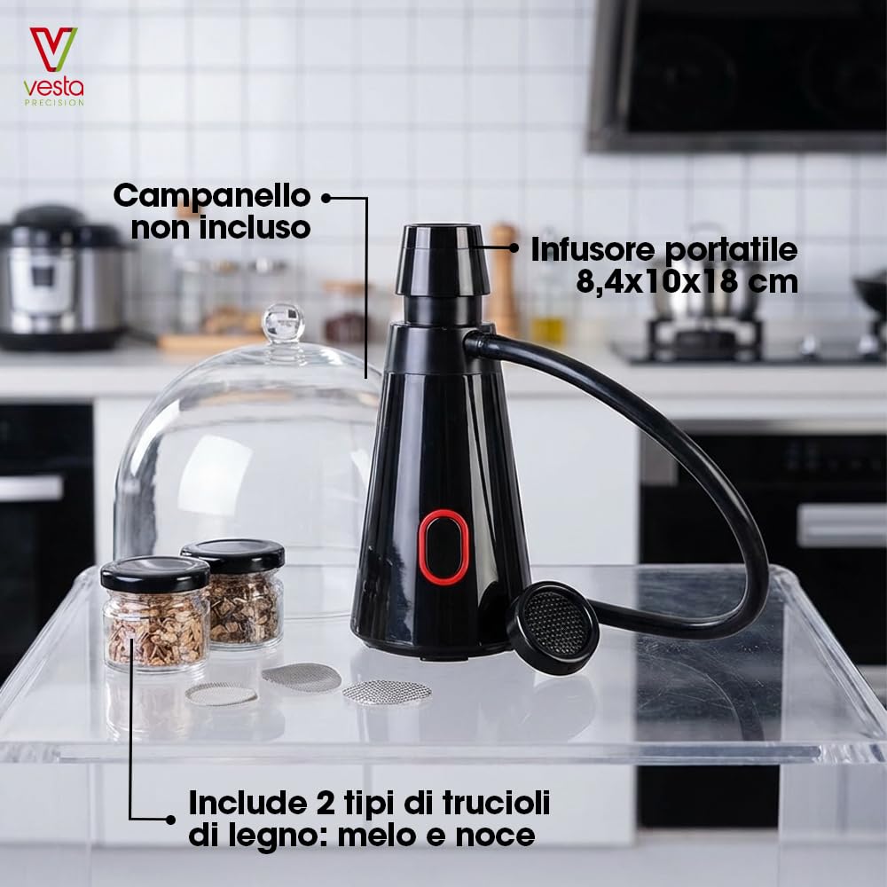 Vesta Precision Affumicatore portatile Gusto| Infusore di fumo per alimenti e bevande come carne, formaggio o pesce, facile da usare e pulire | funzionamento a batteria
