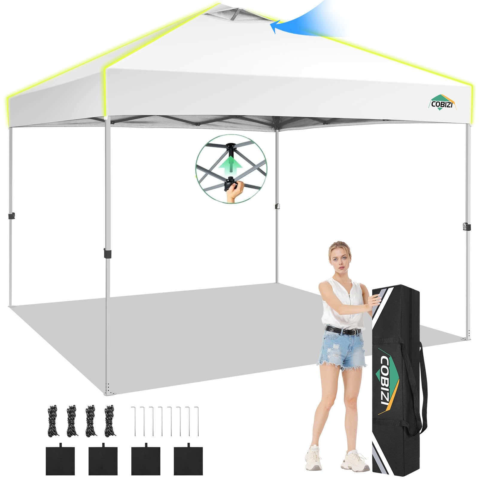 COBIZI Pavillon 3x3 Faltpavillon wasserdicht Winterfest, EIN-Tasten-Zentralverriegelung Partyzelt Faltbar Anti-UV mit Fluoreszierenden Streifen, 4 Seitenwänden, 3 Höhenverstellbar,Gartenzelt, Freien