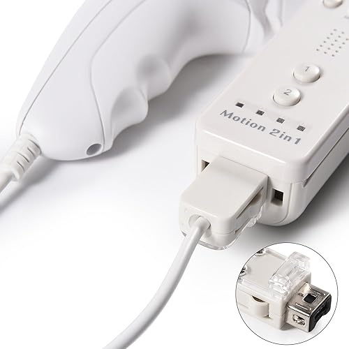 Miniatura 5 de Controlador Wii Nunchuck, paquete de 2 controladores Nunchuk de repuesto para consola Wii U (blanco)