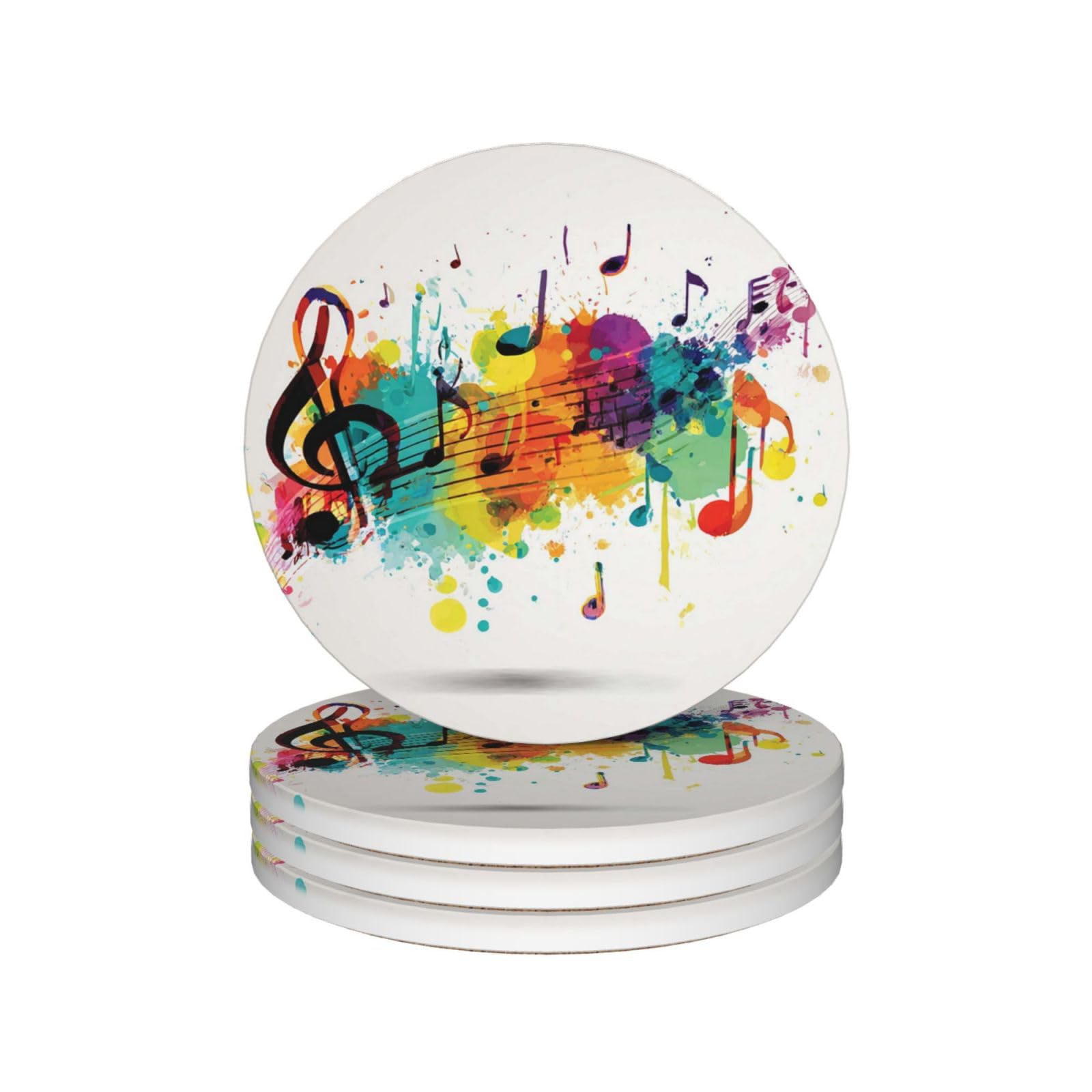 Mxzerfkgla Round Shape Drink Coasters Set Of 4 Ceramic Coaster Abstract Music Themed Coasters For Drinks Cups Mugs Mat Pads Absorbent Non-Slip Decorative Cup Coaster For Coffee Table Kitchen Bar Home Decor