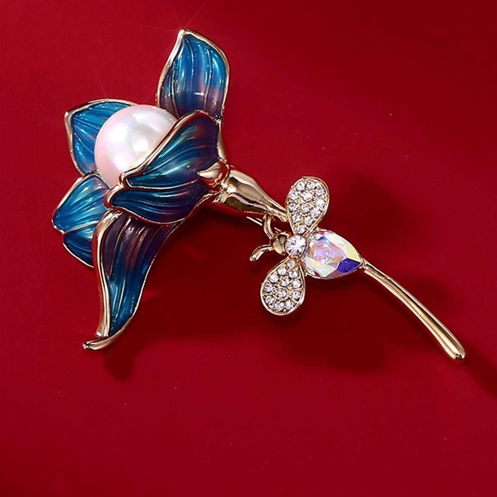 Broche Broche de Mujer 18k Chapado en Oro Esmalte de Flores Brooch Pins Elegant Ladies Accesorios de corsares Abrigo Coat Cheongsam (Peacock Azul) broches