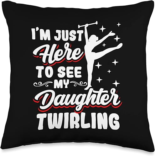 Baton Twirler Majorettes Baton Twirling Girl Gifts Twirler Majorettes I'm Just Here to See Baton - Almohada giratoria, 16 x 16 pulgadas, multicolor