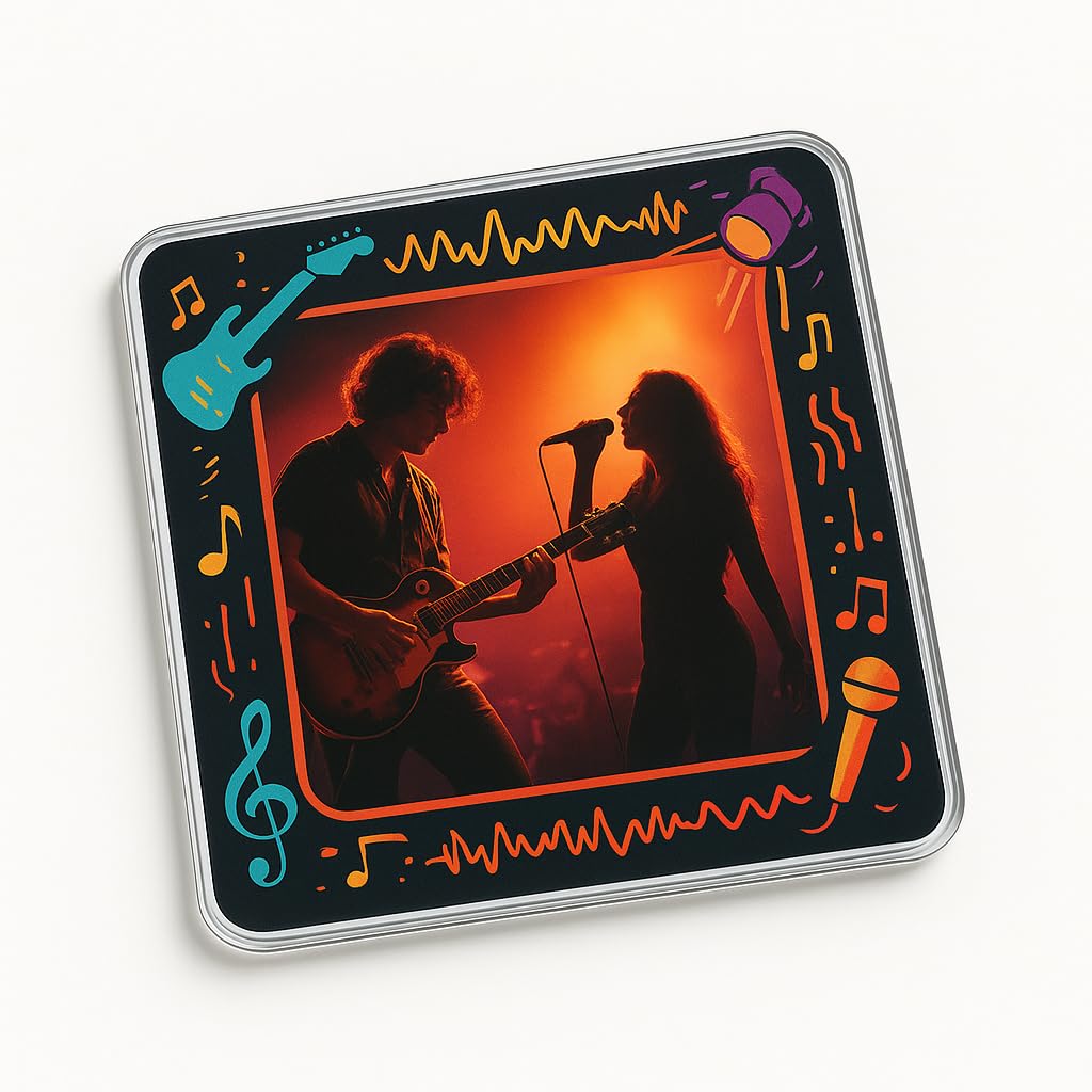 The Plum Penguin Microphone Acrylic Coaster Gift Featuring Personal Music Memory - Vibrant Echo Concert Decor For Music Enthusiast Home Delight