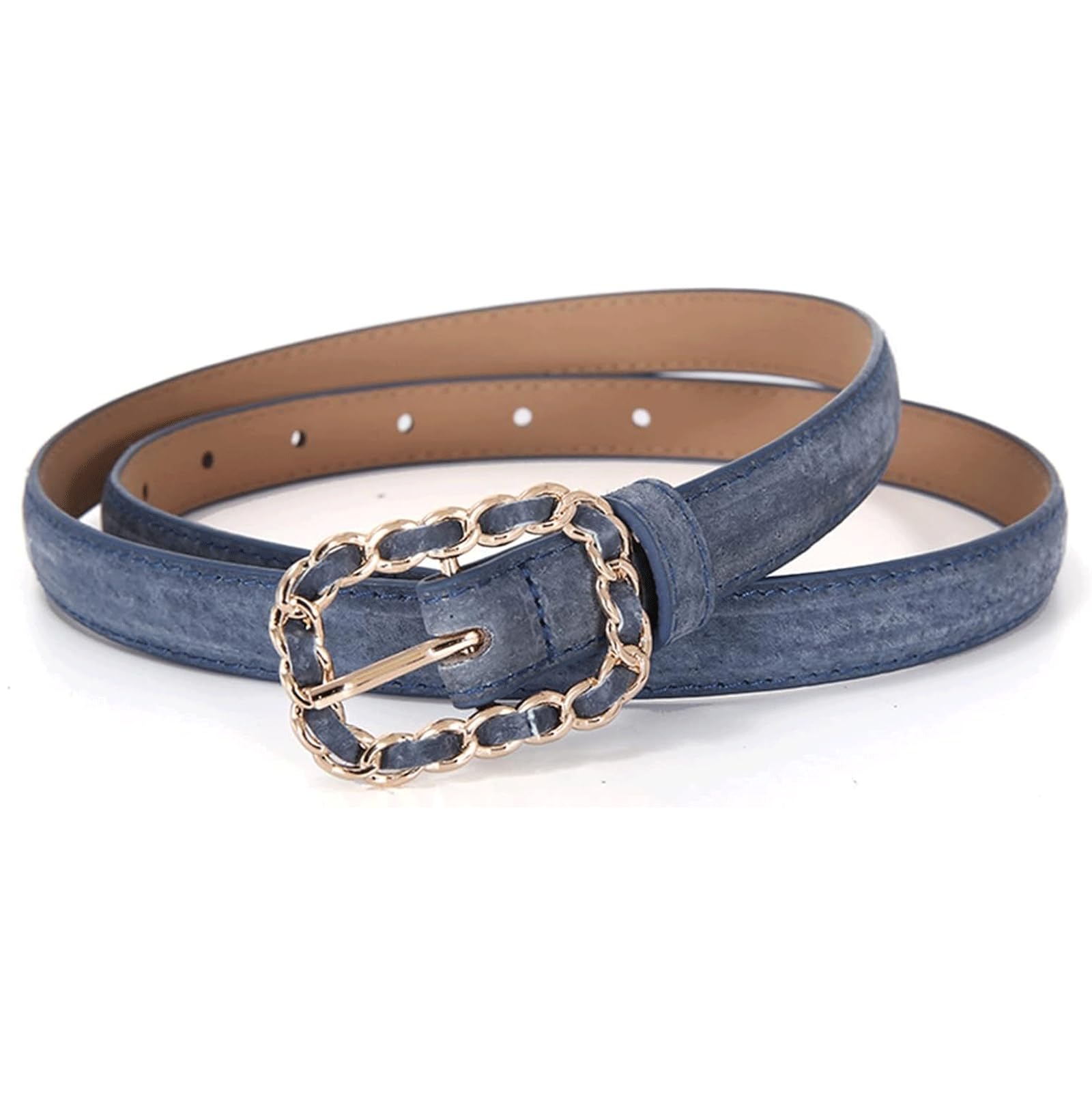 POCHY Cinturones de Cintura para Mujer, cinturón Fino de Cuero Ajustable de 40 pulgadas/100cm con Hebilla Dorada Decorativa para Vestido Vaquero para Mujer, cinturón para Mujer