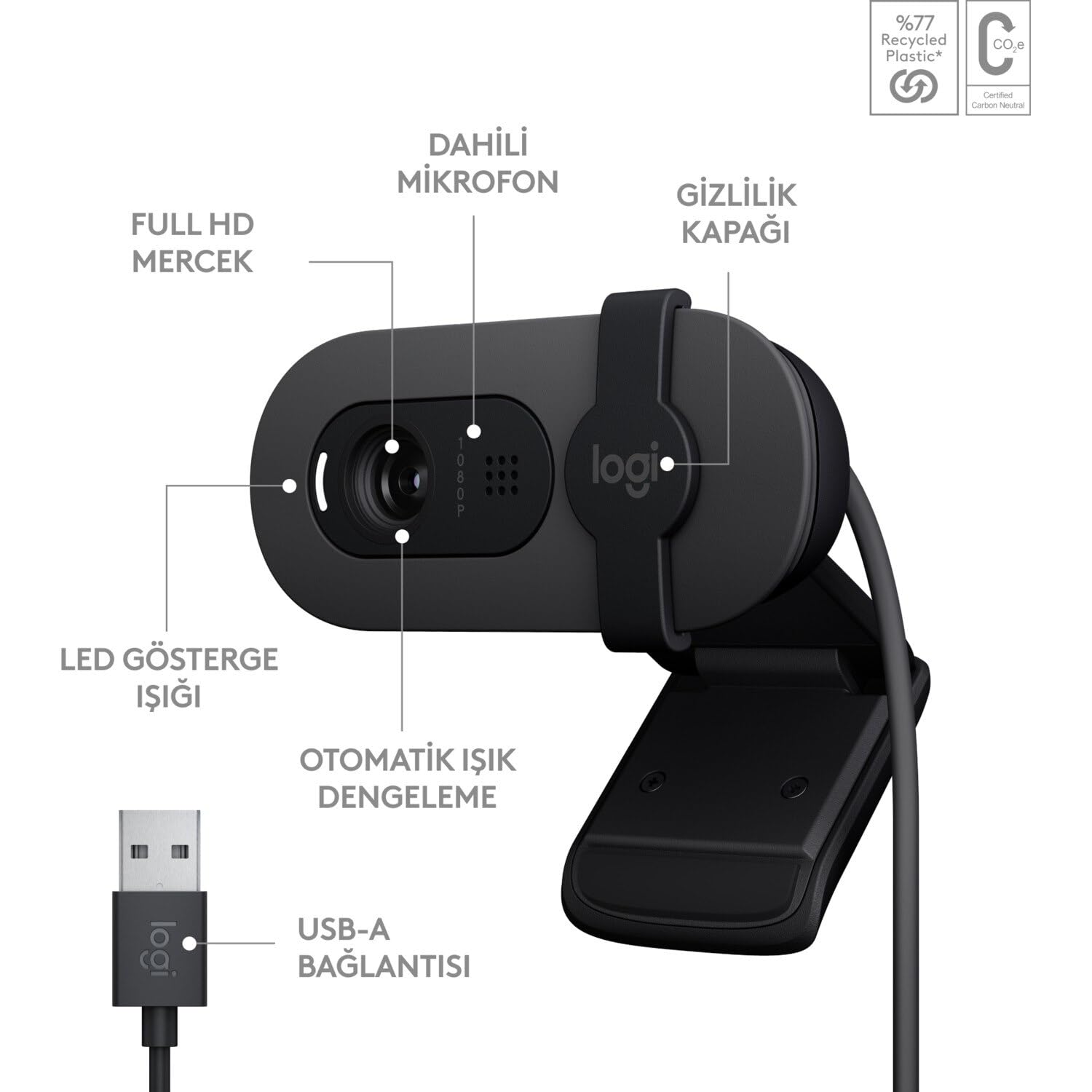 Logitech Brio 100 webcam 2 MP 1920 x 1080 Pixel USB Grafite