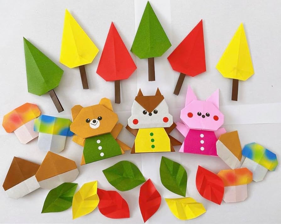 Amazon.co.jp: 秋 壁面飾り 折り紙 うさぎ くま りす くり きのこ 紅葉