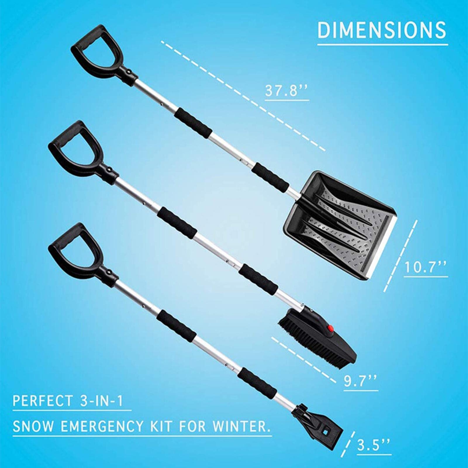 Kit spazzole da neve 3 in 1 Set di rimozione a neve 3 in 1 con pala da neve | Strumenti pieghevoli per la rimozione a neve dal parabrezza 'auto con impugnatura ergonomica per SUV, auto, a