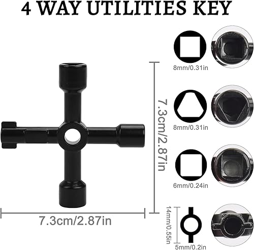 Miniatura 9 de Juego de llaves Sillcock de 4 vías, 14 pulgadas, 932 pulgadas, 516 pulgadas, 1132 pulgadas, llave de agua de acero para apertura de gabinete de