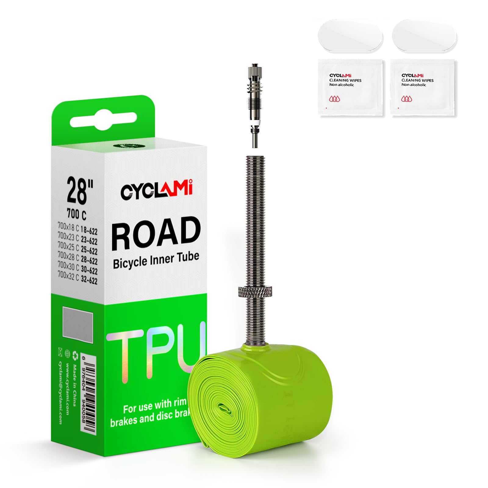 CYCLAMI Cámara Bicicleta Carretera de TPU Ultraligera 38g Cámara Interior 700 x 18/23/25/28/30/32C Camara Bici para Metal Extraíble Válvulas Presta 45/60/80mm - 2