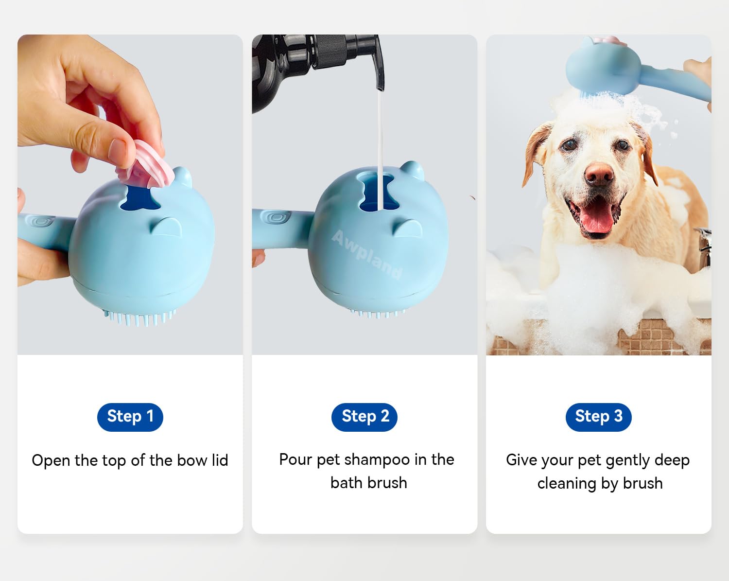 Awpland Dog & Cat Grooming Brush: Soft Shampoo Dispenser for Bathing, Deep Cleaning Supplies for Short and Long Hair Pets 3