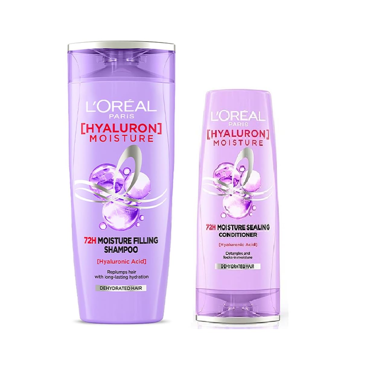 L'Oreal Paris Hyaluron 72H Moisture Filling Shampoo With Hyaluronic Acid for Dry & Dehydrated Hair 340ml + Conditioner 180 mL, (Pack of 2)