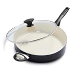 Rio Healthy Ceramic Nonstick 5QT Saute Pan Jumbo Cooker with Helper Handle and Lid&comma; PFAS-Free&comma; Dishwasher Safe&comma; Black
