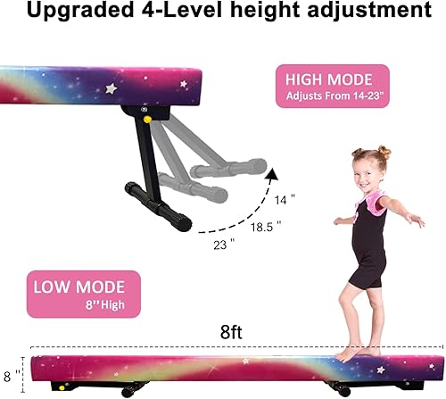 Miniatura 3 de Viga de equilibrio de 2,4 m ajustable y plegable ultrasimple, equipo de gimnasia de barra de piso alto y bajo de ante, no requiere herramientas,