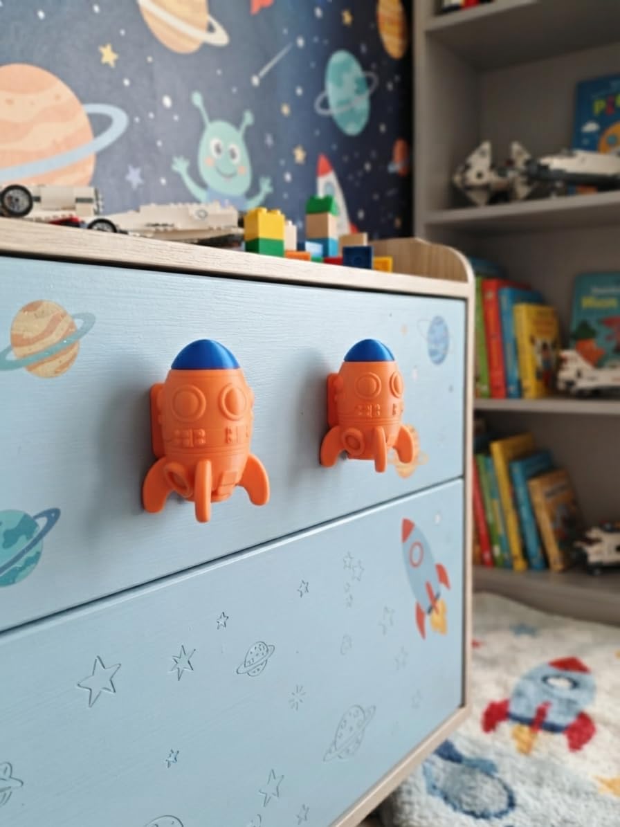Space Theme Drawer knobs for Kids Room/Rocket Cabinet knobs and Wardrobe Handles/Space Rocket Handles/Kids Furniture knobs/Decorative knobs. Pack of 2 knobs in 1 Quantity (Orange)-image-17