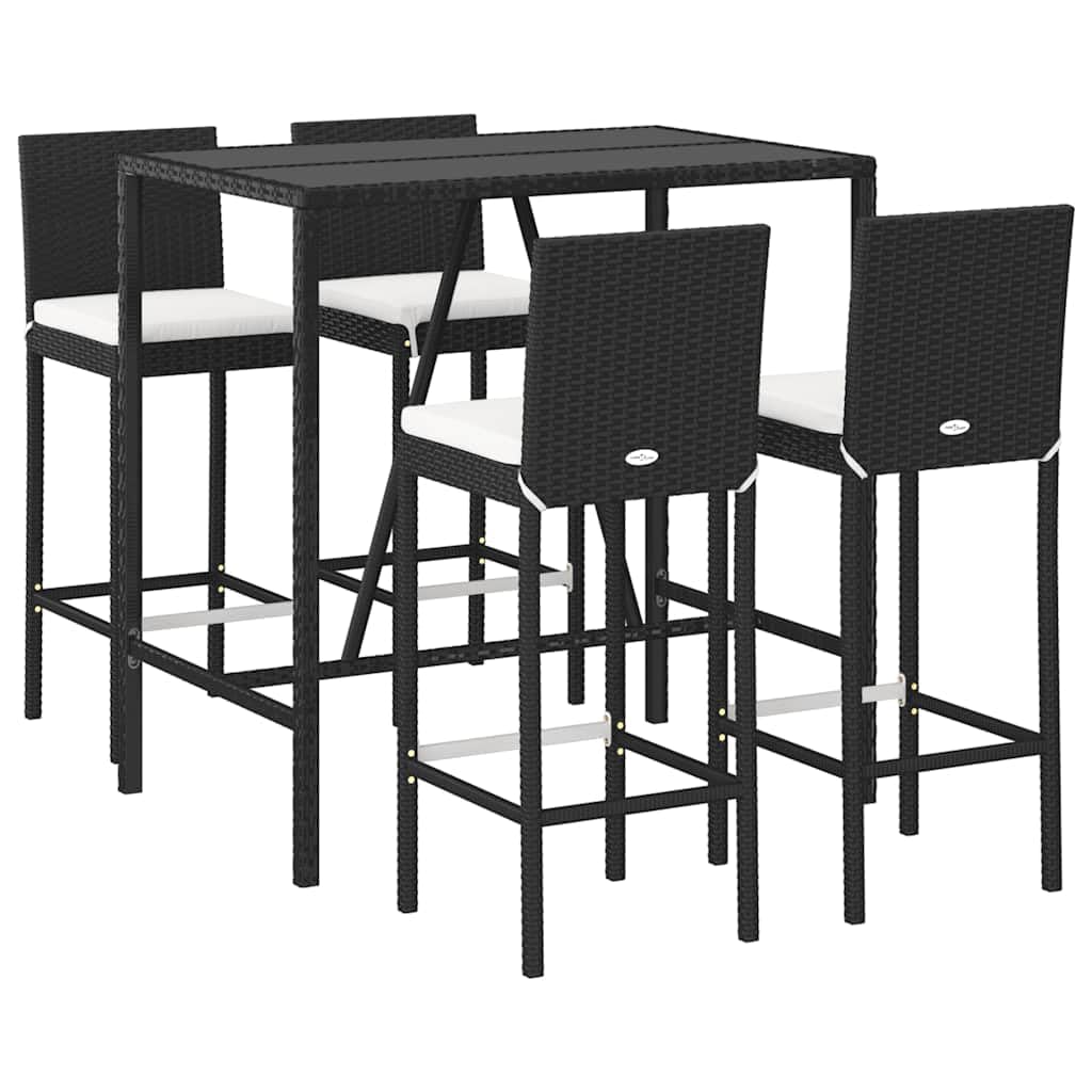 vidaXL Mesa y taburetes Altos jardín 5 pzas y Cojines ratán PE Negro, Mesa y taburetes Altos jardín, Mesa y sillas de Bar, Mesa y taburetes Altos