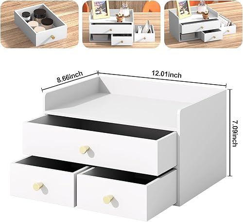 Miniatura 2 de Organizador de escritorio de bambú con cajones, caja de almacenamiento de escritorio de madera para facturas, suministros de oficina, utensilios de