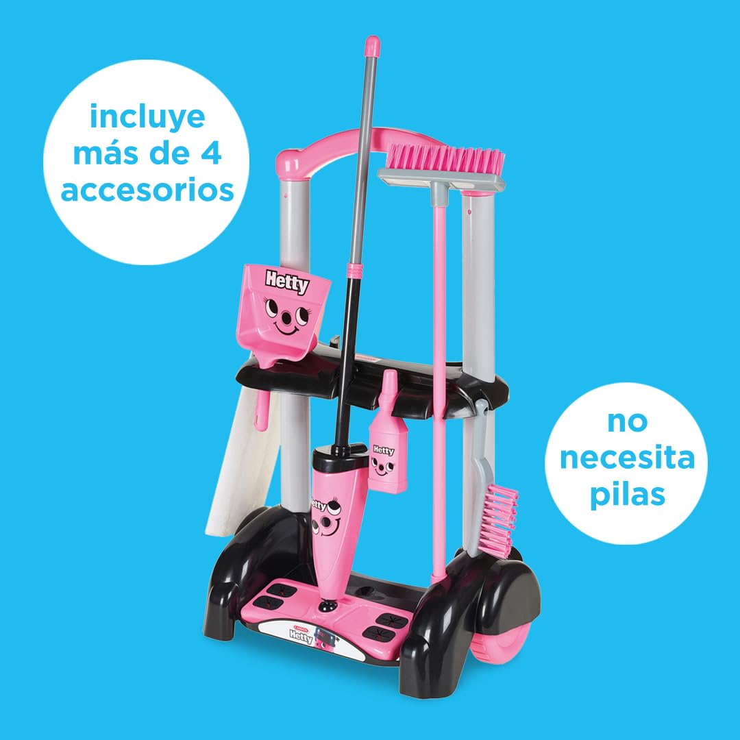 Casdon Juguetes Henry and Hetty. Aspiradora Hetty. Aspiradora de Juguete Rosa Que Funciona de Verdad con Accesorios. Set de Limpieza Infantil. Edad: 3+ años