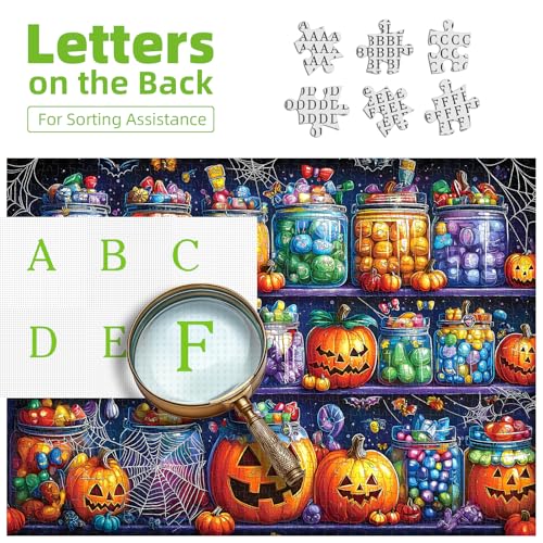 Image of Halloween Candy Jars 1000 Piece Puzzle for Adults Spooky Night Mason Jars Challenging Jigsaw Puzzles for Adults Family Game Night (27 inchx19 inch)