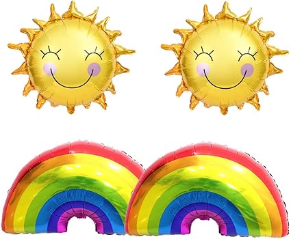 Amazon Com Globos De Sol Horuius Globos De Sol Arcoiris Globo Globo Sonriente Arco Iris Hoja Mylar Globos Decoracion De Fiesta De Cumpleanos Suministros 4 Piezas Juguetes Y Juegos
