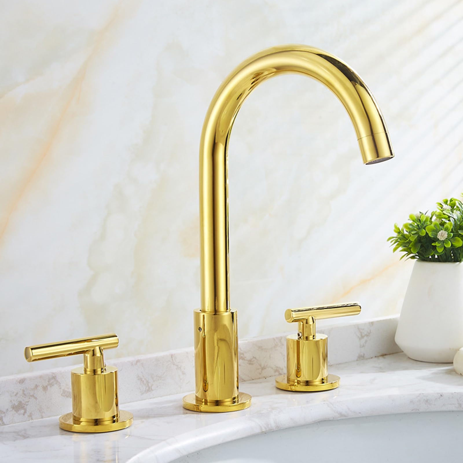 Zqfhsx Gold Basin Faucets 3 Hole Brass Hot And Cold Water Faucet Holes Bathroom Mixer Faucet-Chrome