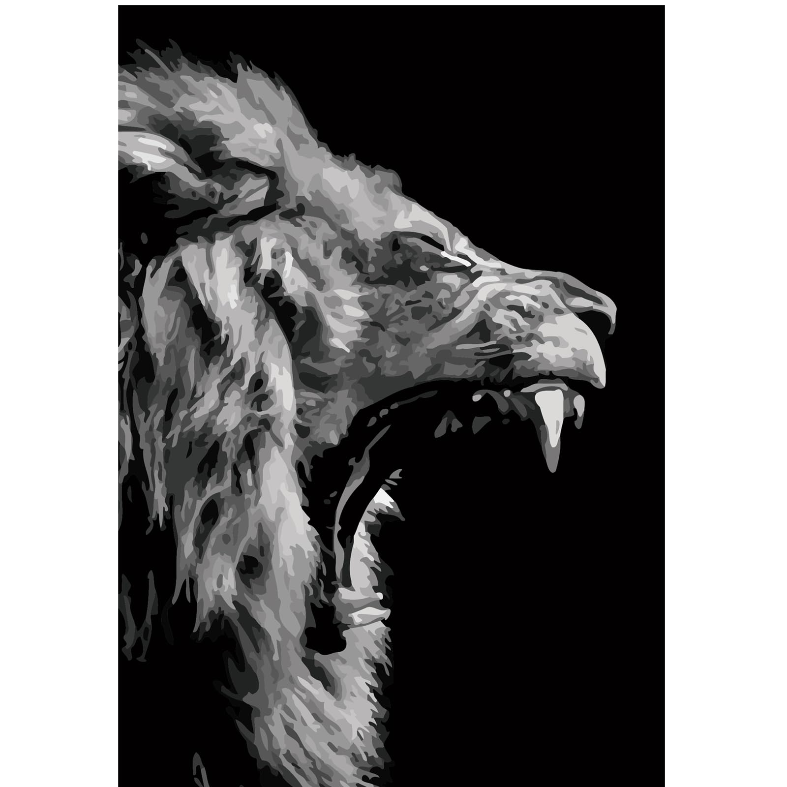 YXBOMG Lion Black and White # 3 DIY Paint by Numbers for Adults Beginner, Adult Paint by Number Kits 16" x 20" / 40 x 50cm, Drawing Paintwork Paintbrushes Craft