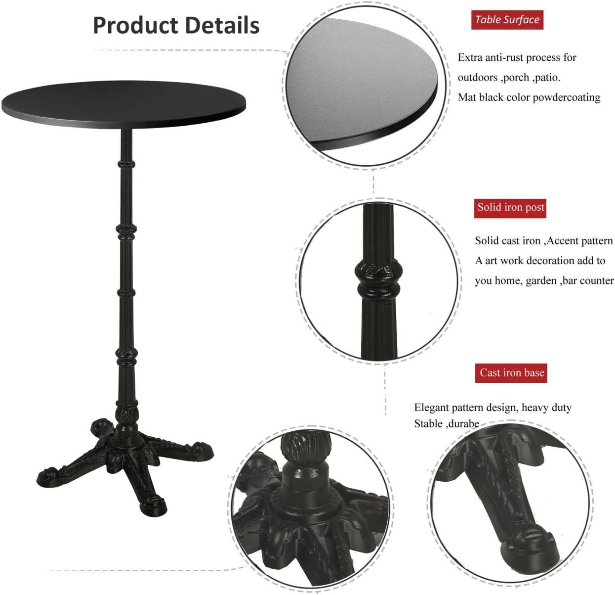 43.3inch High Top Bar Table Modern Pub Bistro Table Round Table Top Cocktail Desk for 2-3 People Bar Height Cafe Tables