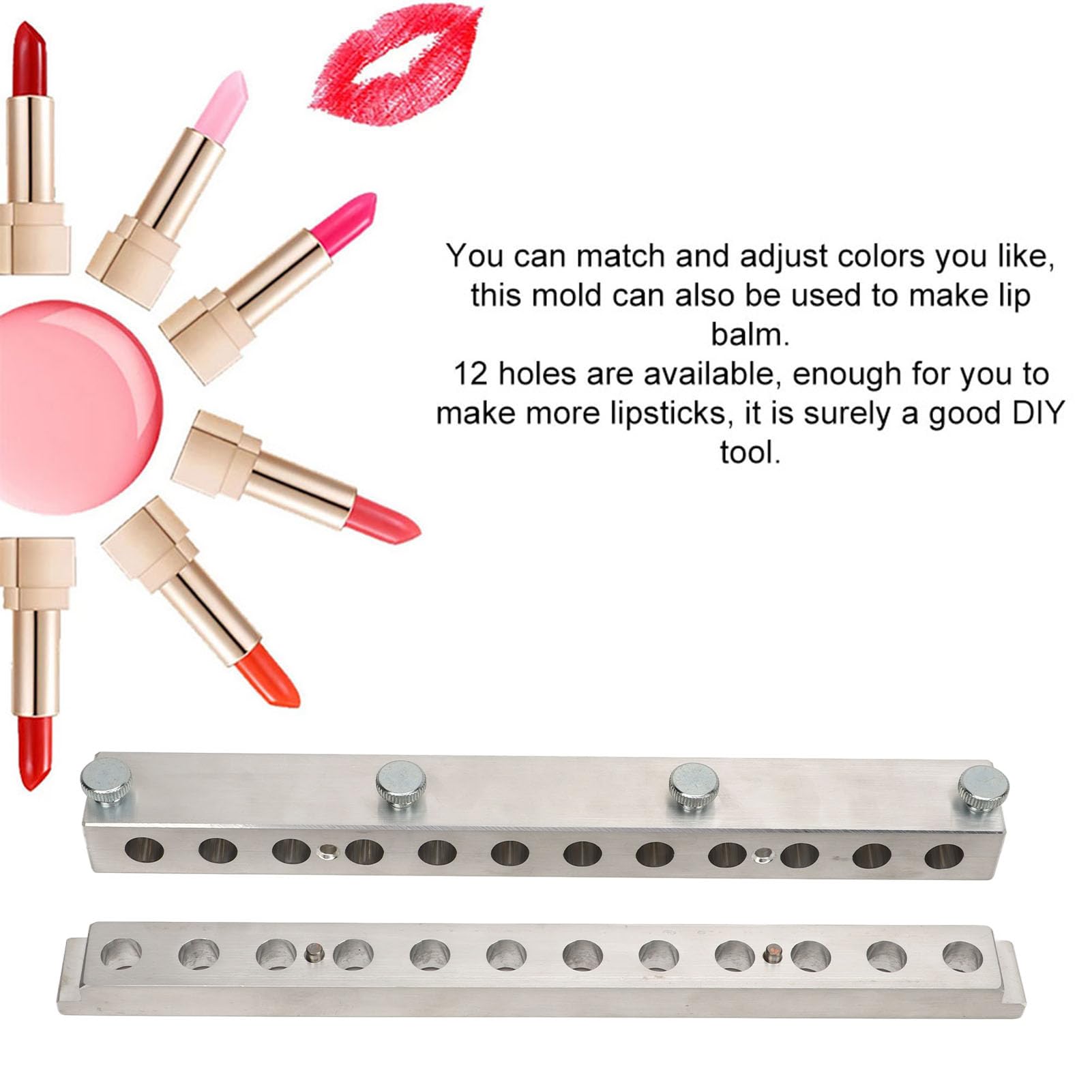 12 Löcher DIY-Lippenstift-Herstellungsset, 12,1 mm wiederverwendbarer DIY-Lippenstift-Maker, kosmetischer Lippenbalsam-Maker, Lippenbalsam-Herstellungsset für Beauty-Enthusiasten,
