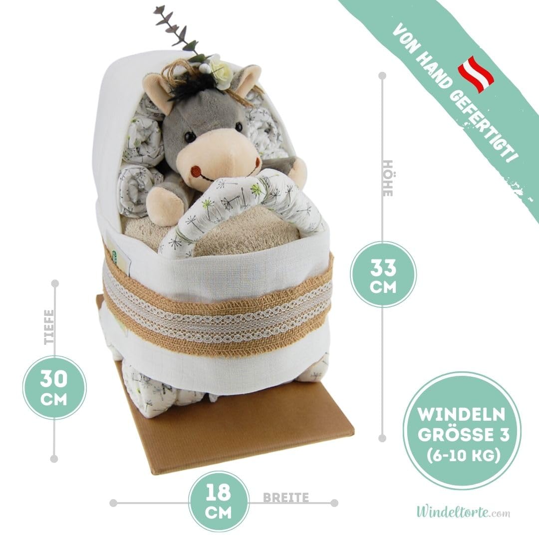 Kinderwagen mit Kuscheltier - Plüschtier - Geschenk zur Geburt - Babyparty - Baby - Babyshower - Pullerparty (Vintage/Jute/Boho)