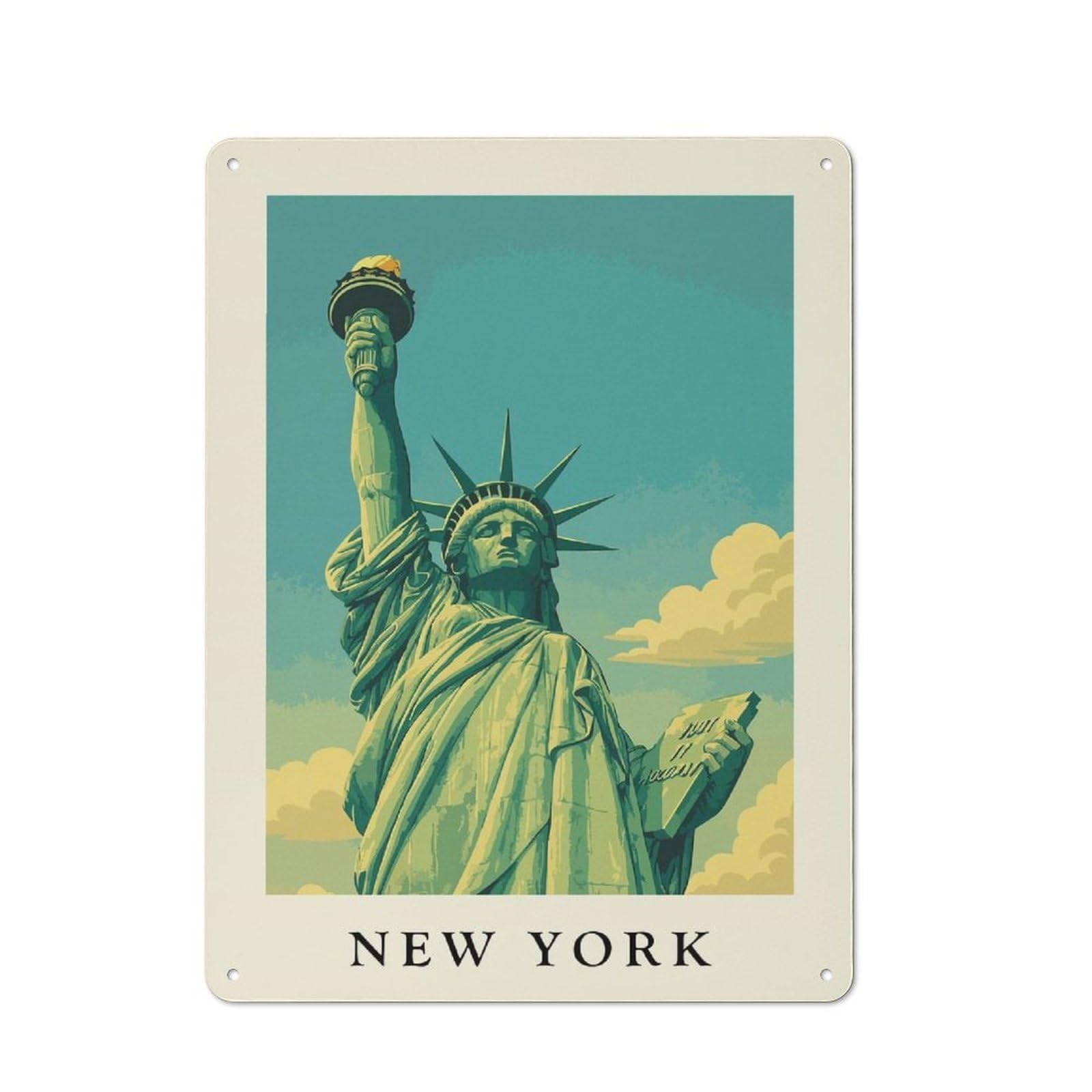 Junmoney Style-6 Statue Of Liberty New York Decorative Metal Plaque 40X30cm, Shop Front Style Restaurant Wall Art For Coffee Bar, Small Shop Or Dining Room