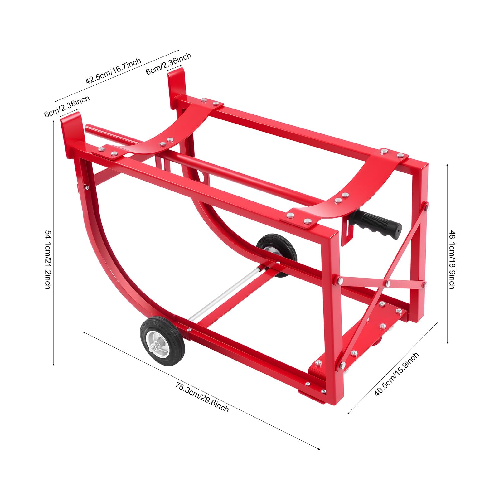 Carrello per fusto industriale, supporto barile a ruote, movimentazione barile olio, acciaio robusto, carico 600lbs, movimento officina Garage Magazzino, 55 Gal, Rosso